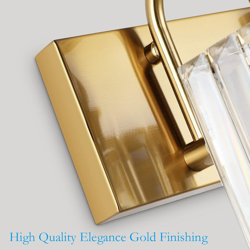 Ralbay Crystal Bathroom Vanity Lights 3-Lights 24'' Modern Crystal Gold Bathroom Lighting Fixtures Over Mirror
