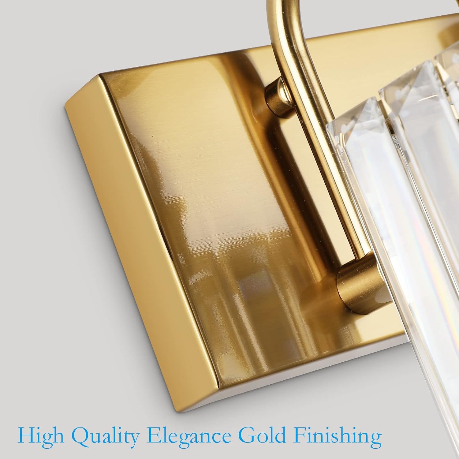 Ralbay Crystal Bathroom Vanity Lights 3-Lights 24'' Modern Crystal Gold Bathroom Lighting Fixtures Over Mirror