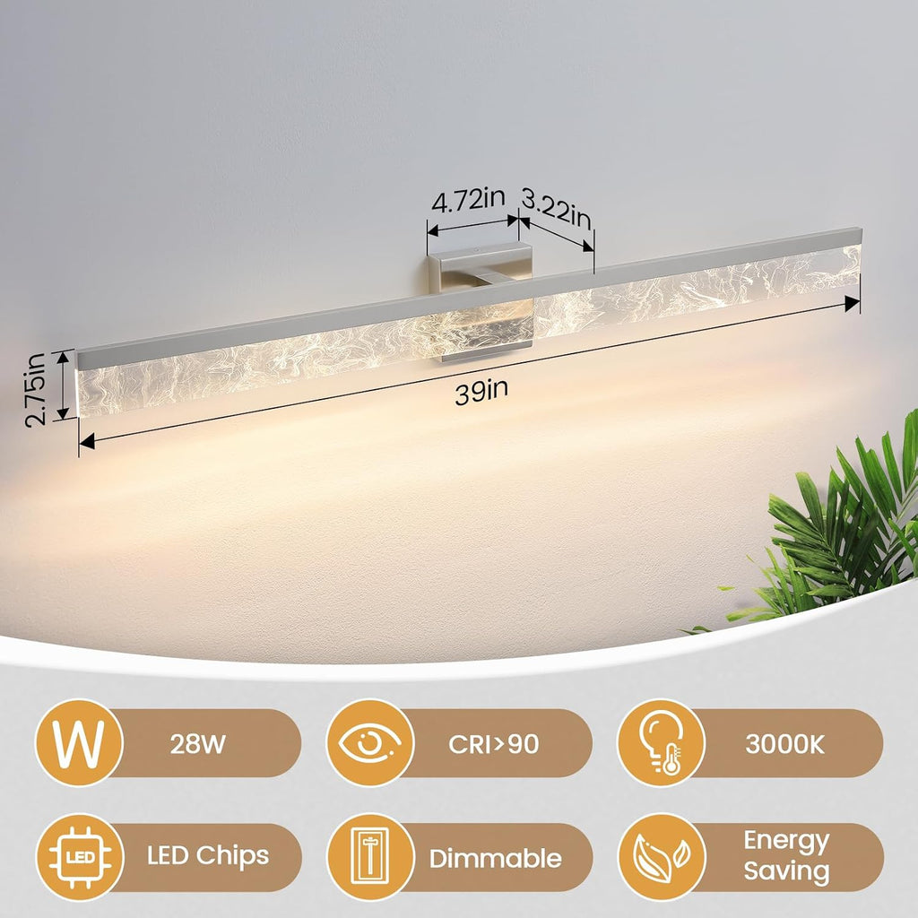 AIJIASI 39 Inch Brushed Nickel Vanity Light Fixture, 28W Dimmable LED for Bathroom Above Mirror, Modern Wall Mount Lighting 3000K