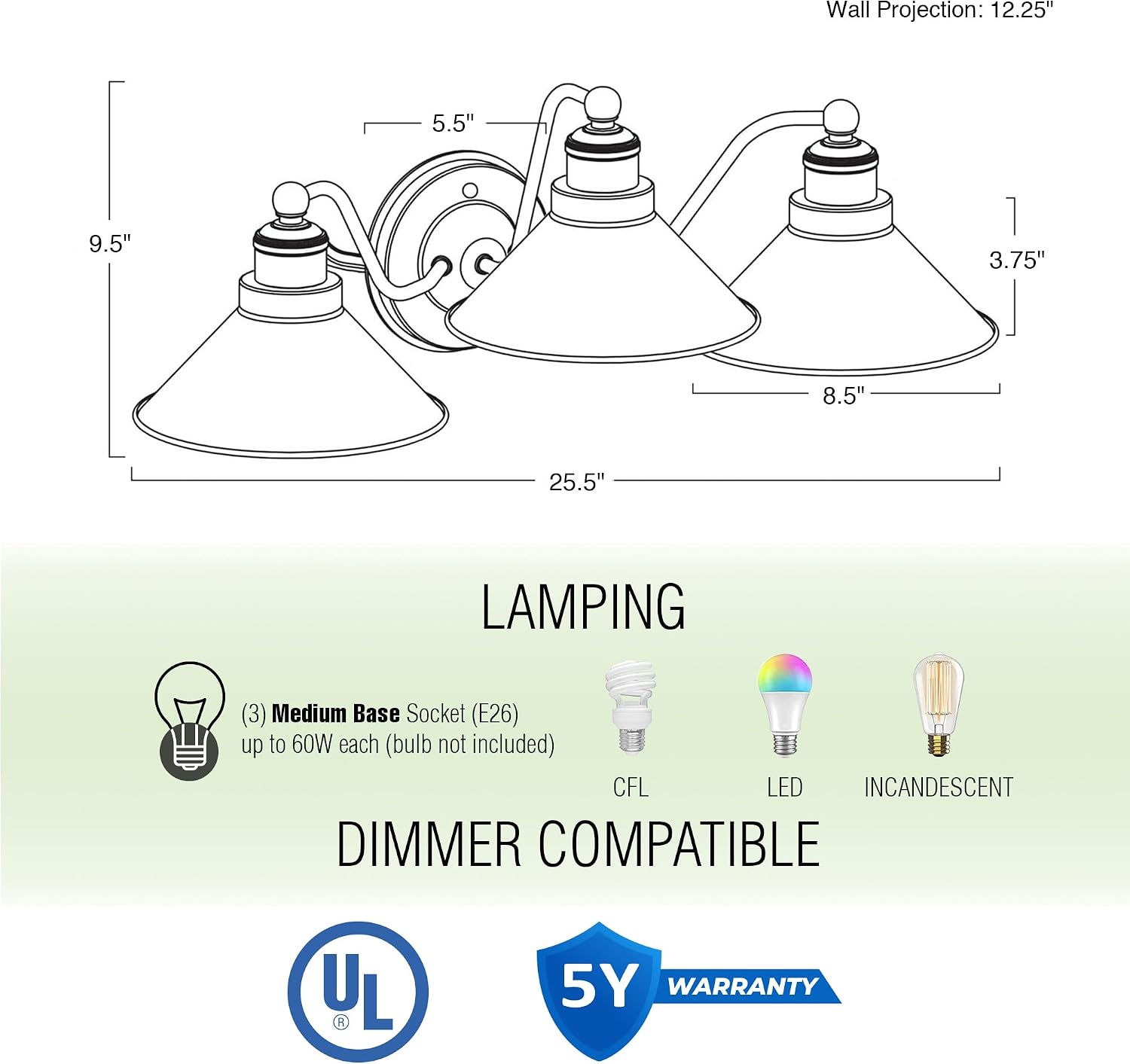 Kira Home Welton 25.5' 3-Light Modern Farmhouse Vanity Light with Funnel Shades, Industrial Dark Bronze Wall Sconce Bathroom Light, Brushed Dark Bronze Finish