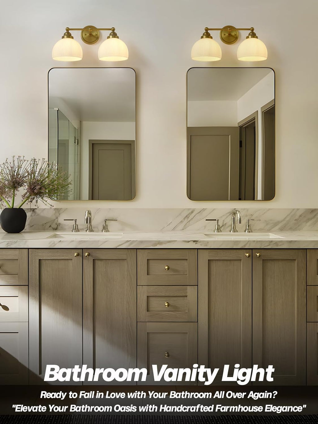 2-Lights Milk White Glass Wall Sconce Lighting Brass Finished, Double Arm Bathroom Vanity Light Fixture for Bedroom Living Room Dining Room Hallway