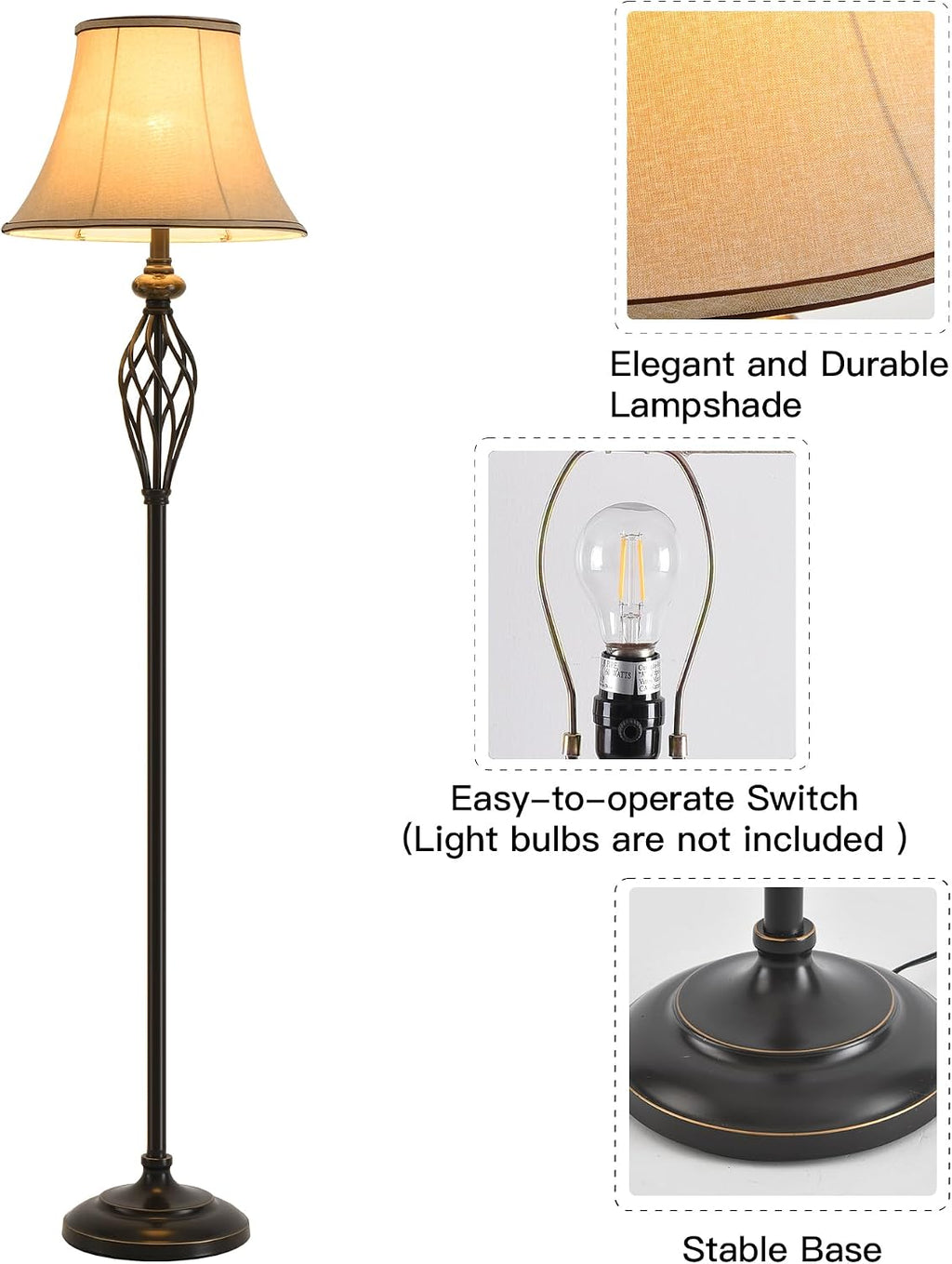 3 Pack Lamp Set, Living Room Lamp Set of 3, Floor and Table Lamp Set in Bronze Finish with Vintage Brown Fabric Shades for Bedroom Reading Family, Solid Iron