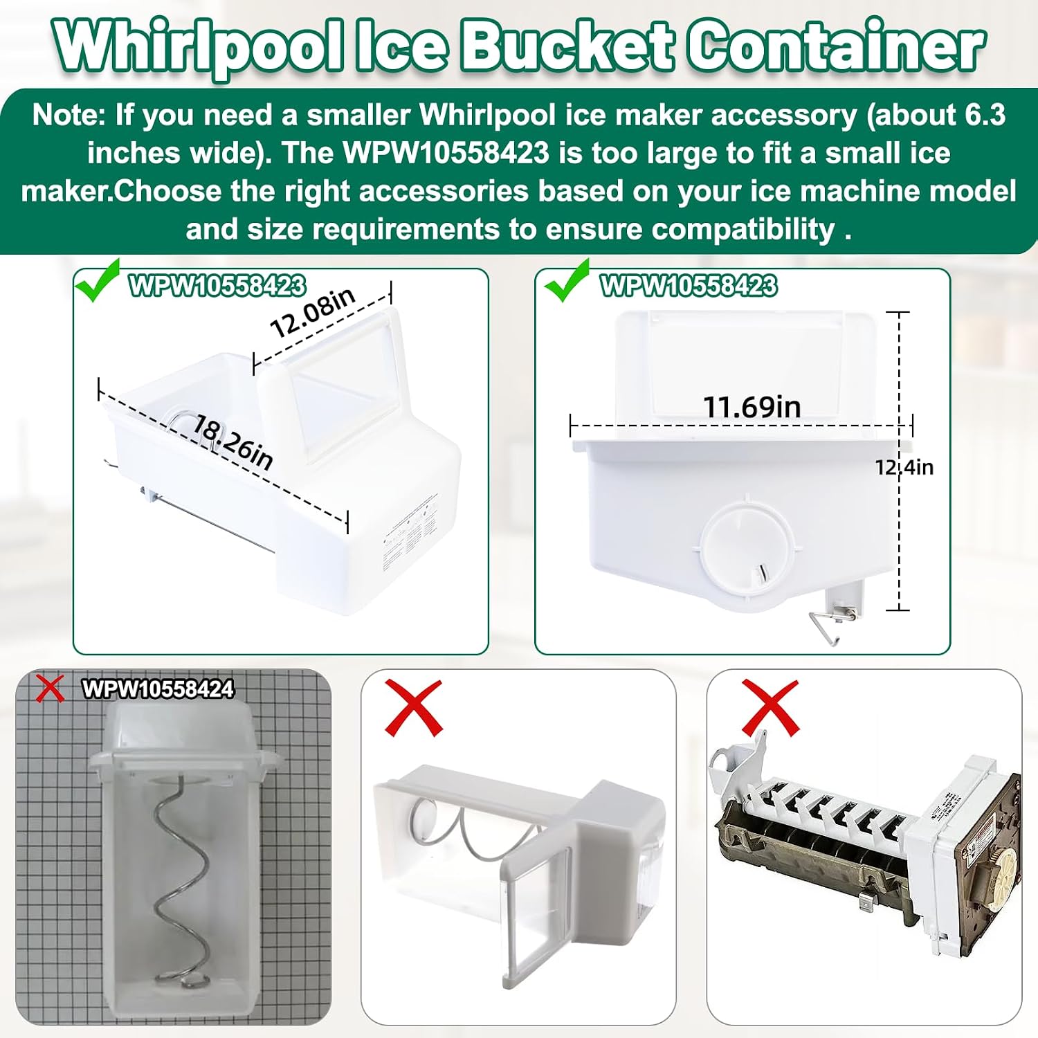 Upgraded WPW10558423 W10558423 Refrigerator Ice Bucket Replacement Compatible with Whirlpool Ice Maker Tray WRS315SDHZ, WRS325FDAM04, WRS325FDAM02, WRS315SDHM08 Parts for Whirlpool Fridge Ice Bin Tray