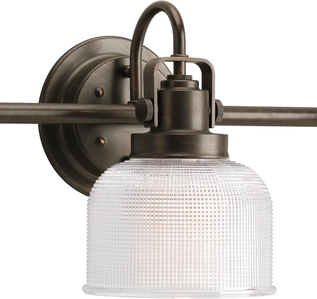 Progress Lighting 3-Light Clear Double Prismatic Glass Coastal Bath Vanity, Archie Collection, Venetian Bronze, P2992-74