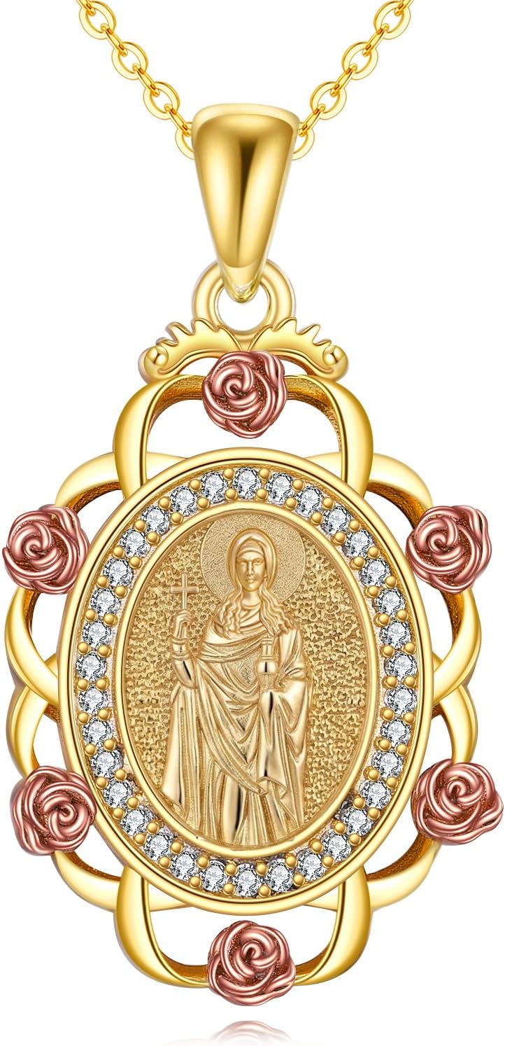 Sterling Silver St Michael/St Christopher/St Barbara/St Jude/St Dymphna/Virgin Mary Necklace Patron Saint Pendant Amulet Medal Religion Jewelry Gifts for Men Women