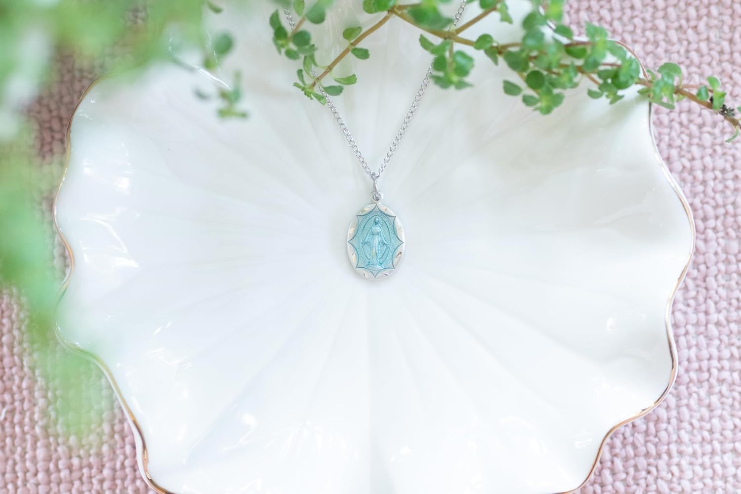 Heartland Store Women's Oval Blue Enamel Miraculous Medal Necklace - 18' Sterling Silver Chain - Elegant Religious Jewelry for Faith and Devotion - USA Made