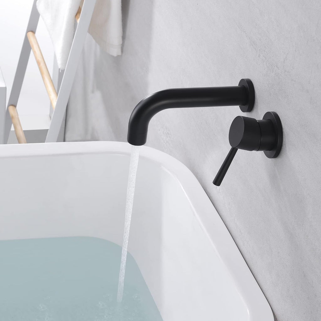 SUMERAIN Matte Black Tub Faucet Set Wall Mount Bathtub Faucet Single Handle, Rough-in Valve Included