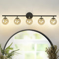 LMS 5-Light Matte Black Vanity Light, Modern Bathroom Lighting Over Mirror, Black and Brass Gold Finish with Globe Glass Shade, LMS-116-5