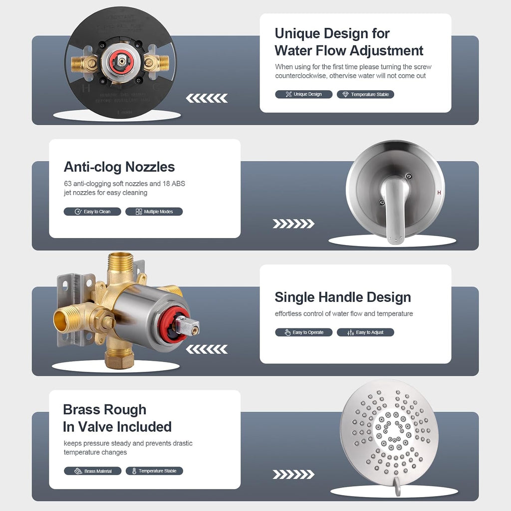 Shower Faucet with Valve, Bathroom Shower Faucet Kit, Solid Brass Shower Head Faucet Set Complete, Single Handle Rain Shower Head Trim Kit for Bathroom, Brushed Nickel