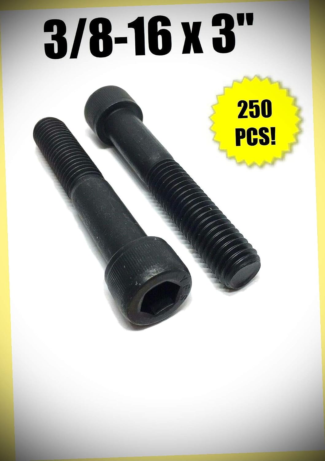 Package of 250 (pcs) 3/8-16 x 3' Socket Head Allen Cap Screw 12.9 Black Oxide/Plain Set #RD-3911FST Warranity by Pr-Mch