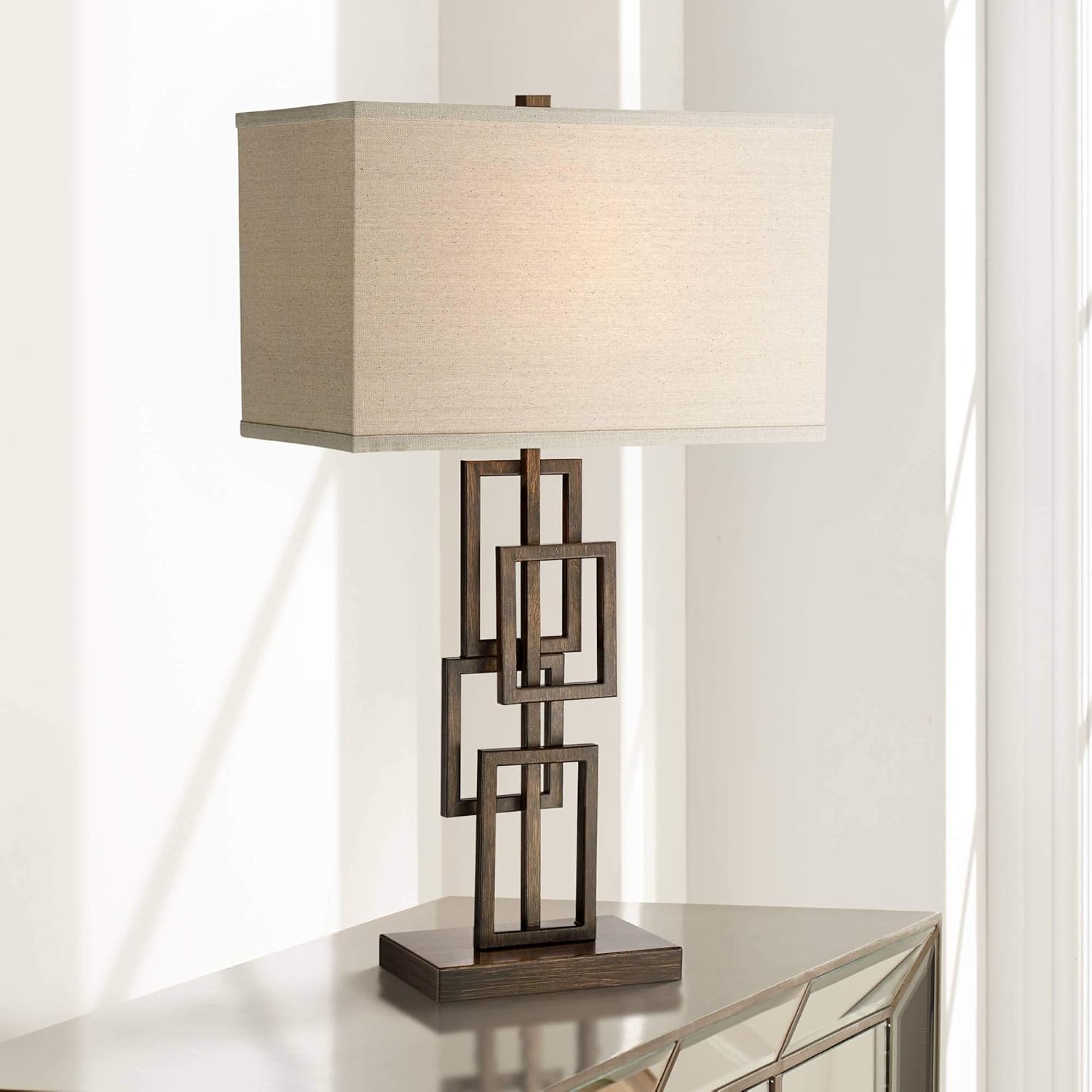 360 Lighting Kory Modern Industrial Table Lamps 26 1/2' Tall Set of 2 Dark Bronze Metal Sculptural Stacked Geometric Rectangular Shade for Bedroom Living Room House Home Bedside Nightstand Entryway