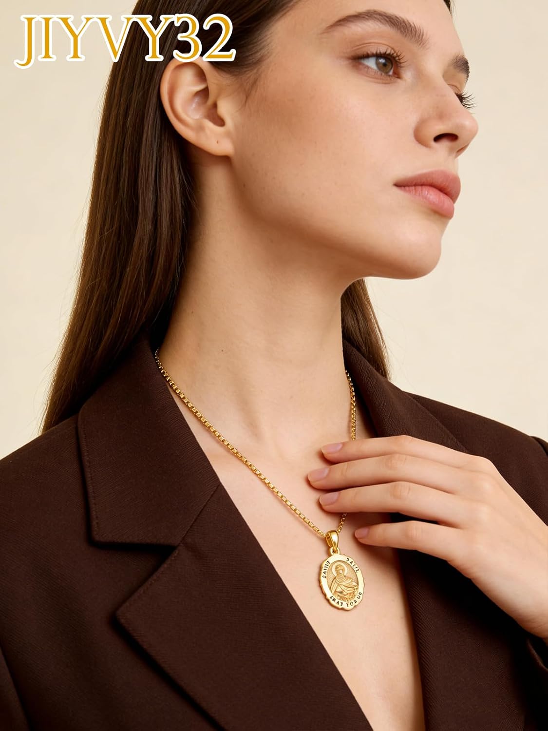 14K Gold Saint Medal Necklace for Women, Catholic Patron Saint Pendant Necklace, Christian Religious Jewelry Gift for Confirmation Baptism Communion Christmas Birthday