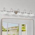 Brushed Nickel 5-Light Bathroom Vanity Light with Floral Clear Glass Shades, Brushed Nickel Wall Mount Lighting for Bathroom, Dressing Table