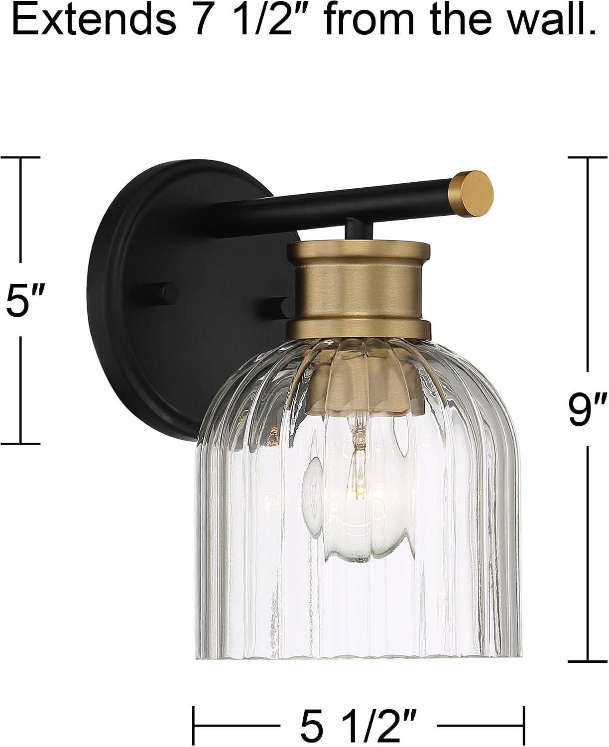 Stiffel Lana 9' High Modern Industrial Wall Sconce Light Lamp Fixture Mount Set of 2 Bathroom Bedroom Bedside Living Room Hardwired Cordless Black Gold Warm Brass Glass Shade Indoor Kitchen Hallway