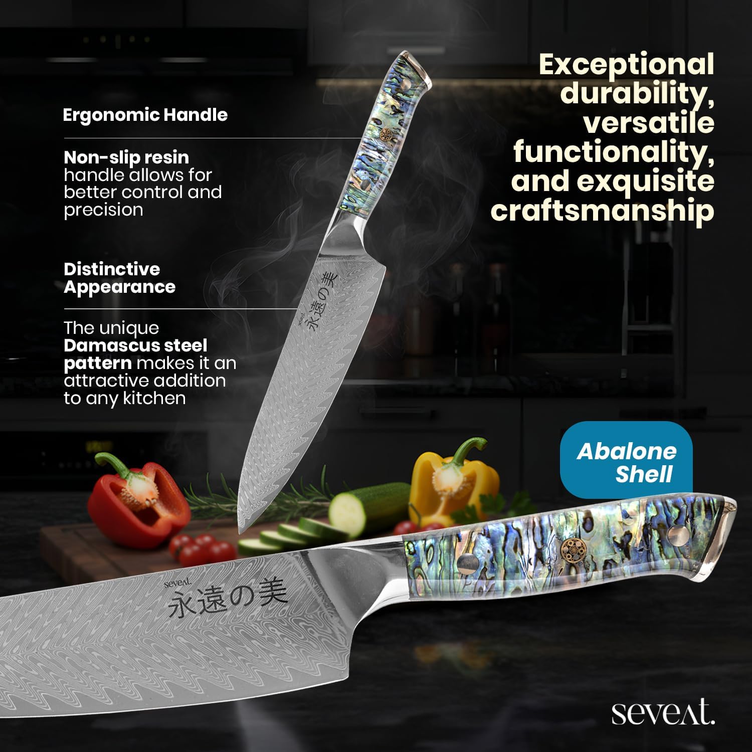 Damascus Kitchen Knife Set | 67-Layer Damascus Steel | Professional Chef Knives Set | Ergonomic Blue Shell Handle | Gift Box Included (Blue-2, 3-Piece Set)