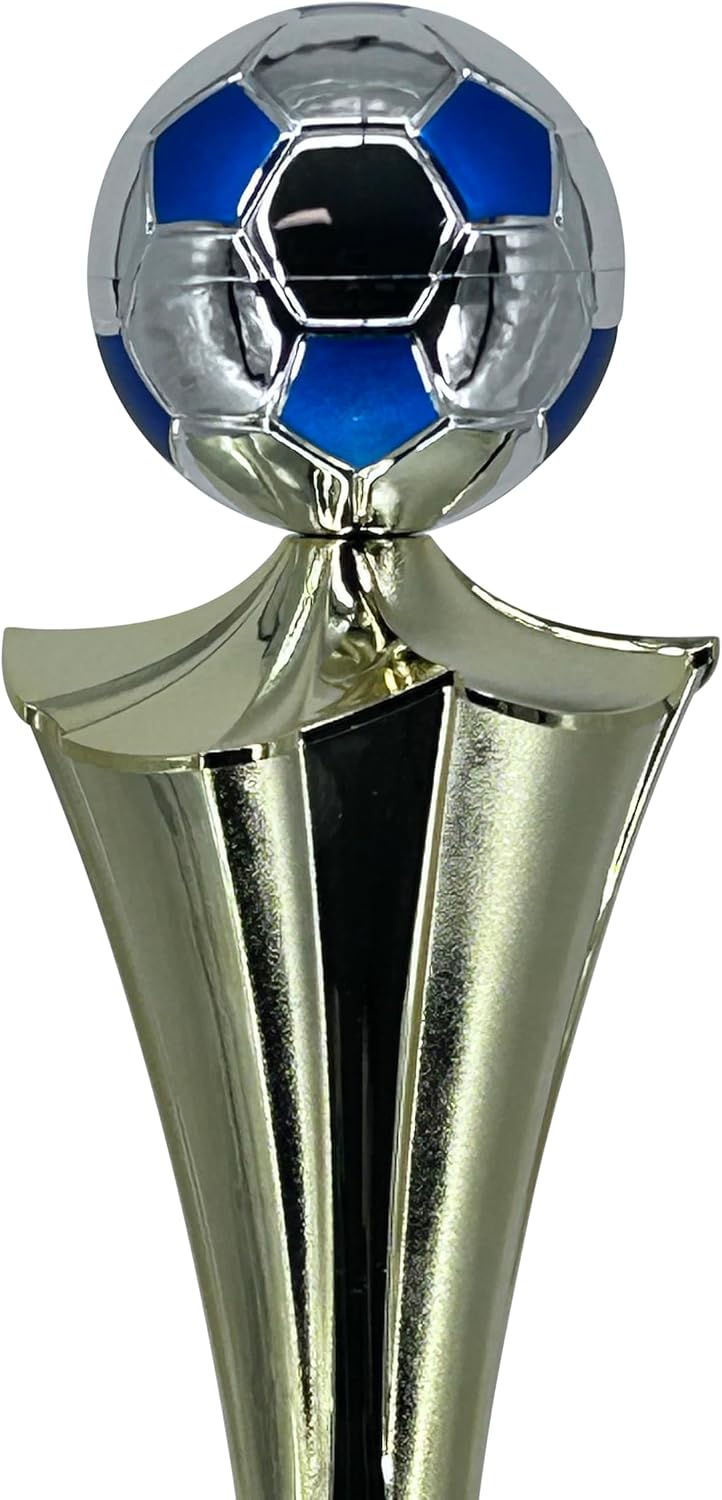 Express Medals Deluxe Soccer Championship Trophy, 41-Inch Gold Tower with Silver Blue Ball Accents, 4-Tier Design