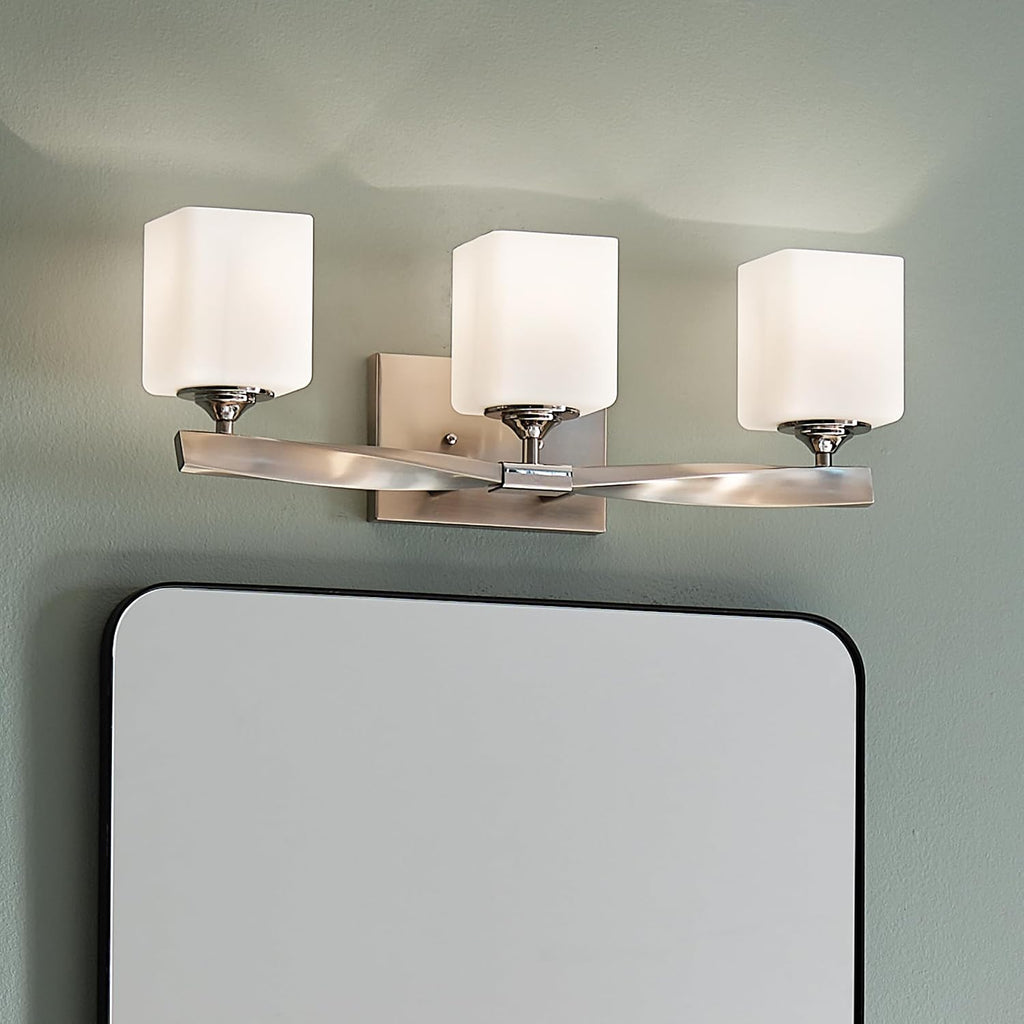 Kichler Marette 22.75' Vanity Light in Brushed Nickel, 3-Light Modern Bathroom Light with Satin Etched Cased Opal Glass, (22.75' W x 8' H), 55002NI