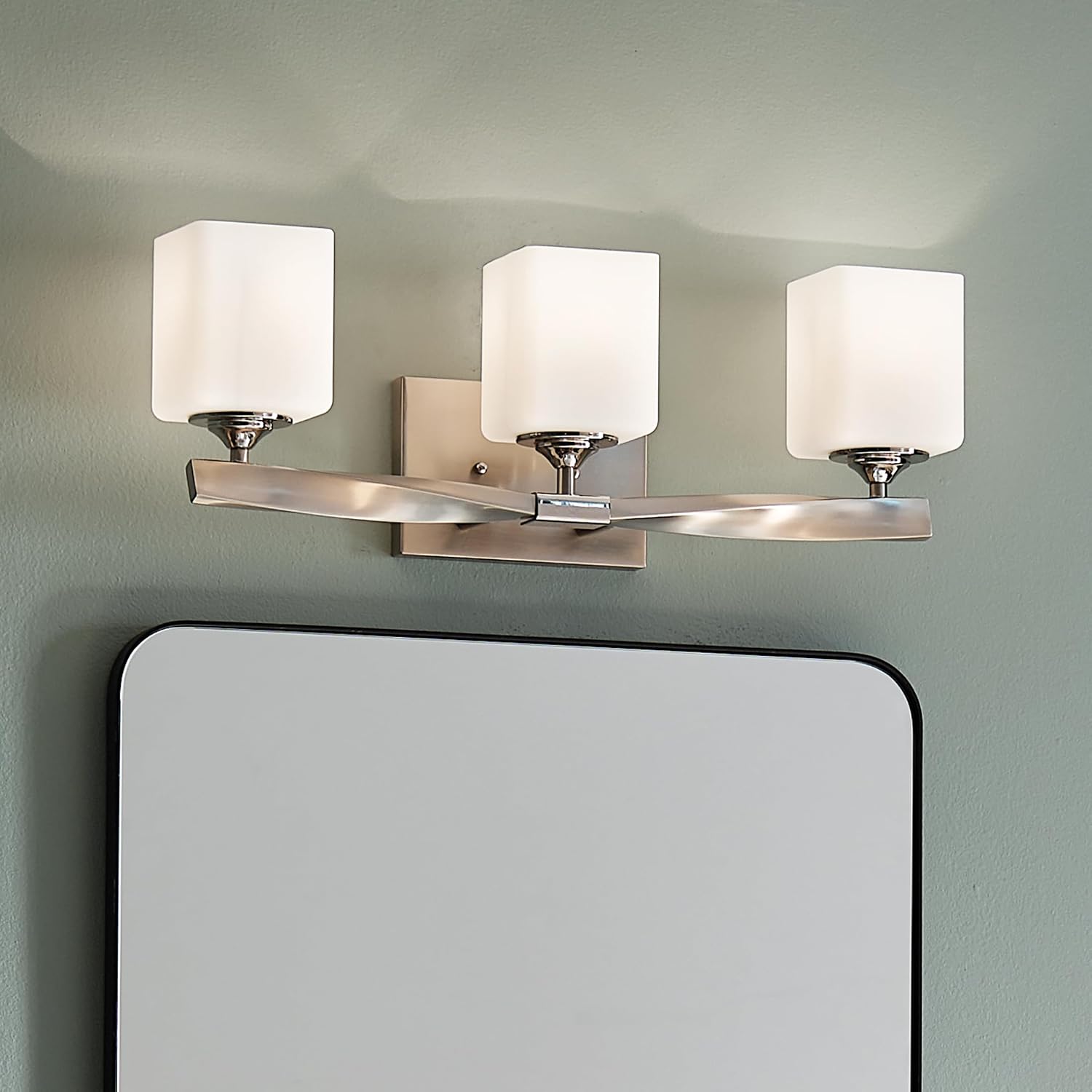 Kichler Marette 22.75' Vanity Light in Brushed Nickel, 3-Light Modern Bathroom Light with Satin Etched Cased Opal Glass, (22.75' W x 8' H), 55002NI
