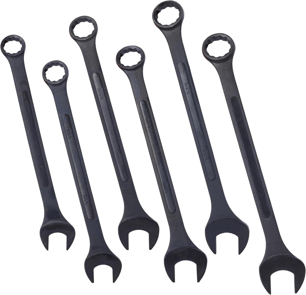 Jumbo Combination Wrench Set | 6 Piece | SAE | 1-3/8' to 2' | Open End | Storage Bag Included | for Professional Mechanic Use – Large Wrench Set
