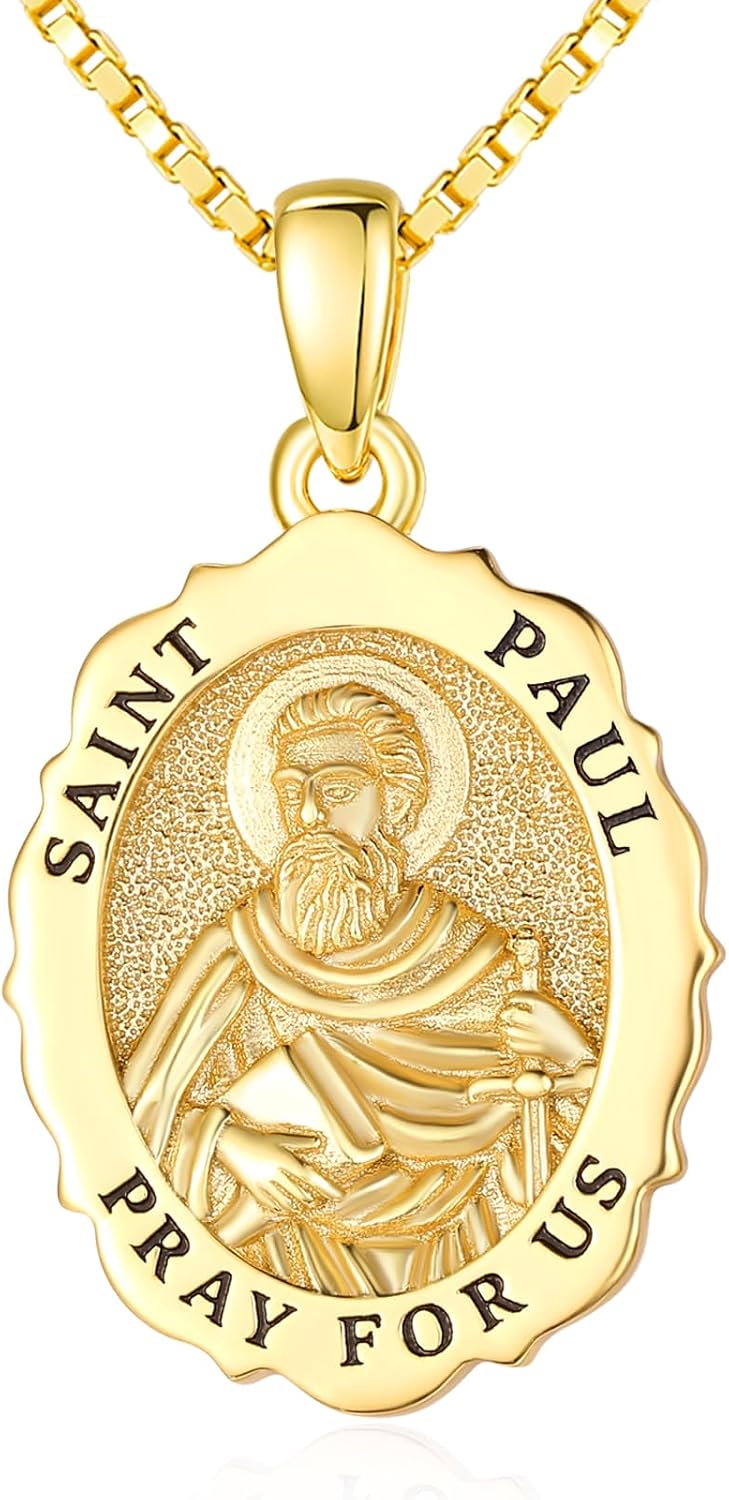 14K Gold Saint Medal Necklace for Women, Catholic Patron Saint Pendant Necklace, Christian Religious Jewelry Gift for Confirmation Baptism Communion Christmas Birthday
