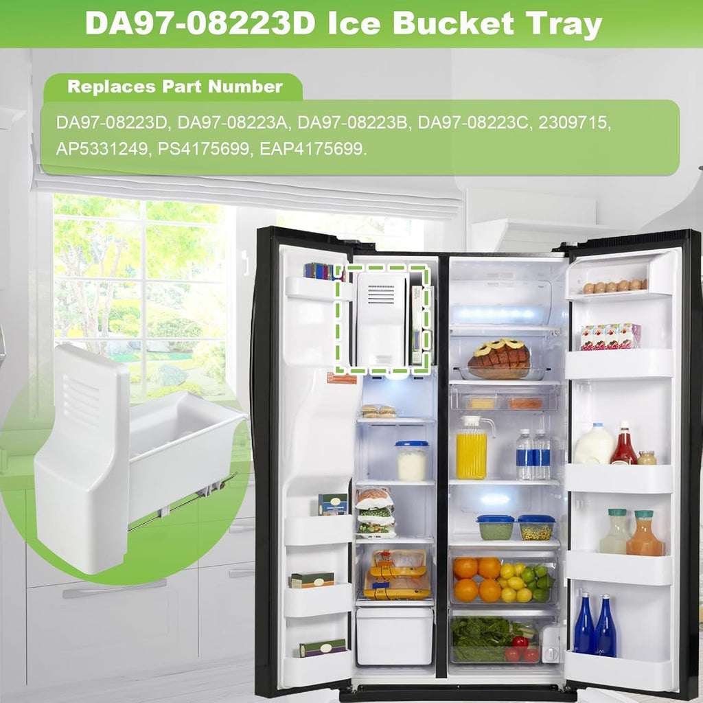 DA97-08223D Ice Bucket Assembly Compatible with Samsung RS25J500DSG RS25J500DSR RS261MDRS RS261MDWP Refrigerator Ice Maker Tray, Replaces DA97-08223A DA97-08223B 2309715 Ice Container