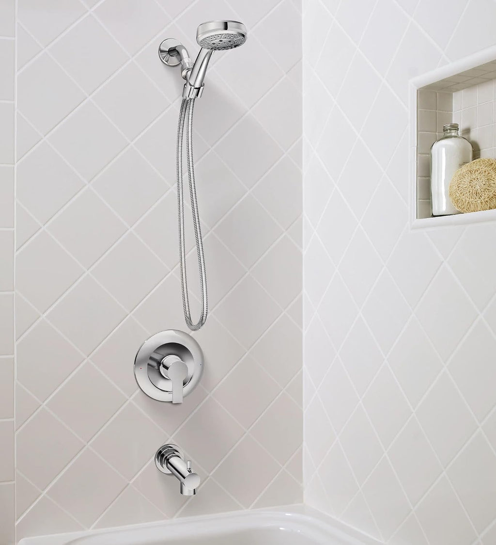 Moen Meena Chrome Single Handle Modern Bathtub and Shower Faucet with Handshower, Lever Handle, Tub Spout and Valve Included, 82618