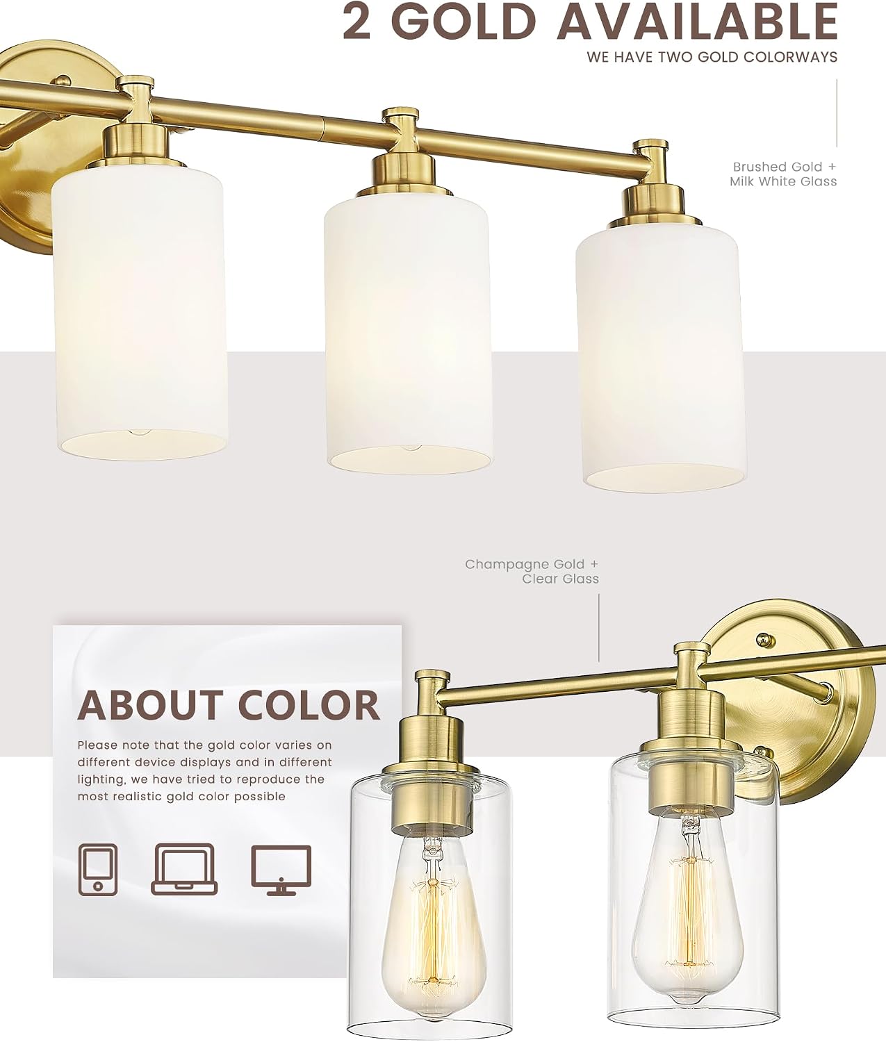 FEMILA 5 Light Bathroom Light Fixture Over Mirror, 32' Brushed Gold Vanity Light, Bathroom Vanity Light with Milk White Glass, 4FYC56B-5W BG-MG