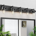 Modern 5-Light Black Bathroom Vanity Light with Clear Glass Shade, 37.4 x 4.7 x 6 inches
