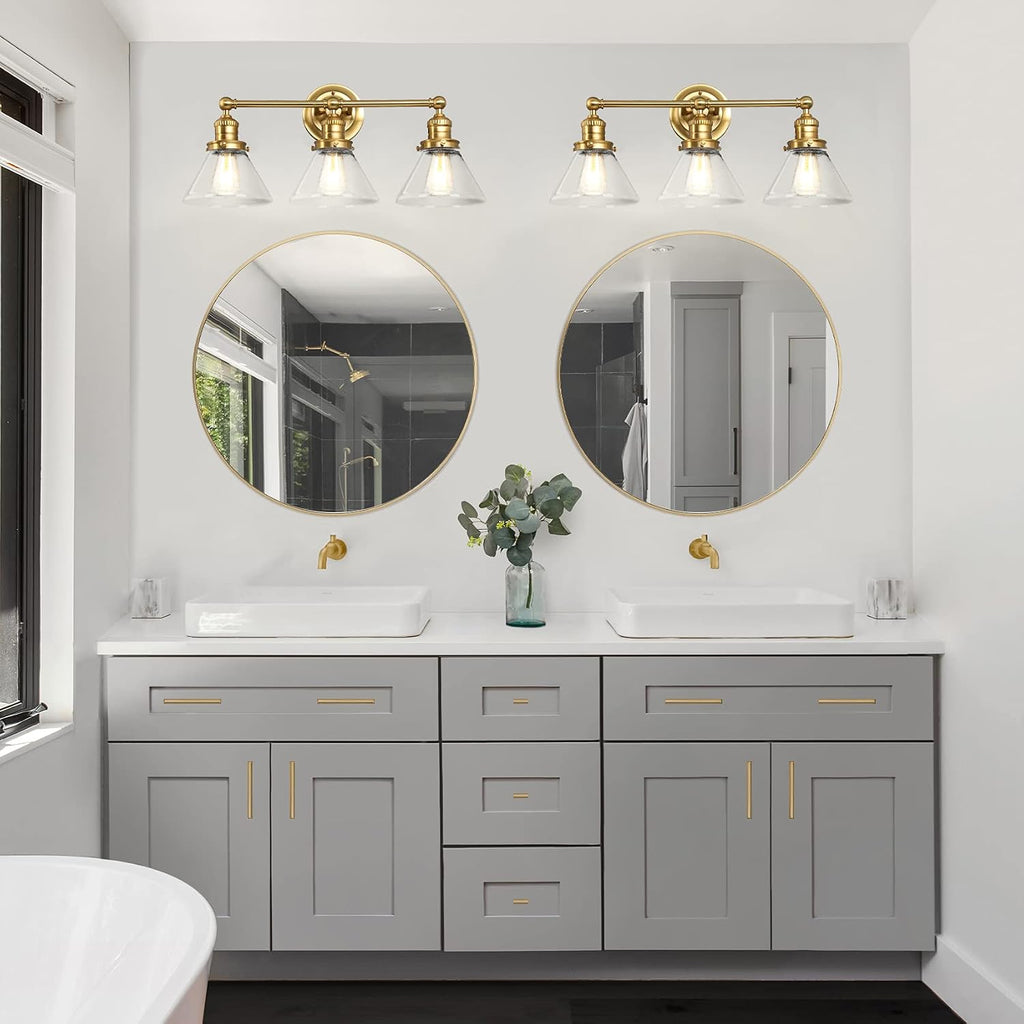 Design House Augustin Vanity Light, 3-Light, Seeded Glass Warm Glow, Dimmable, Up/Down Glow, Easy Installation, E26 Socket, Satin Gold, 25.9 in L x 8.3 in D x 11.1 in H, 589036-SG