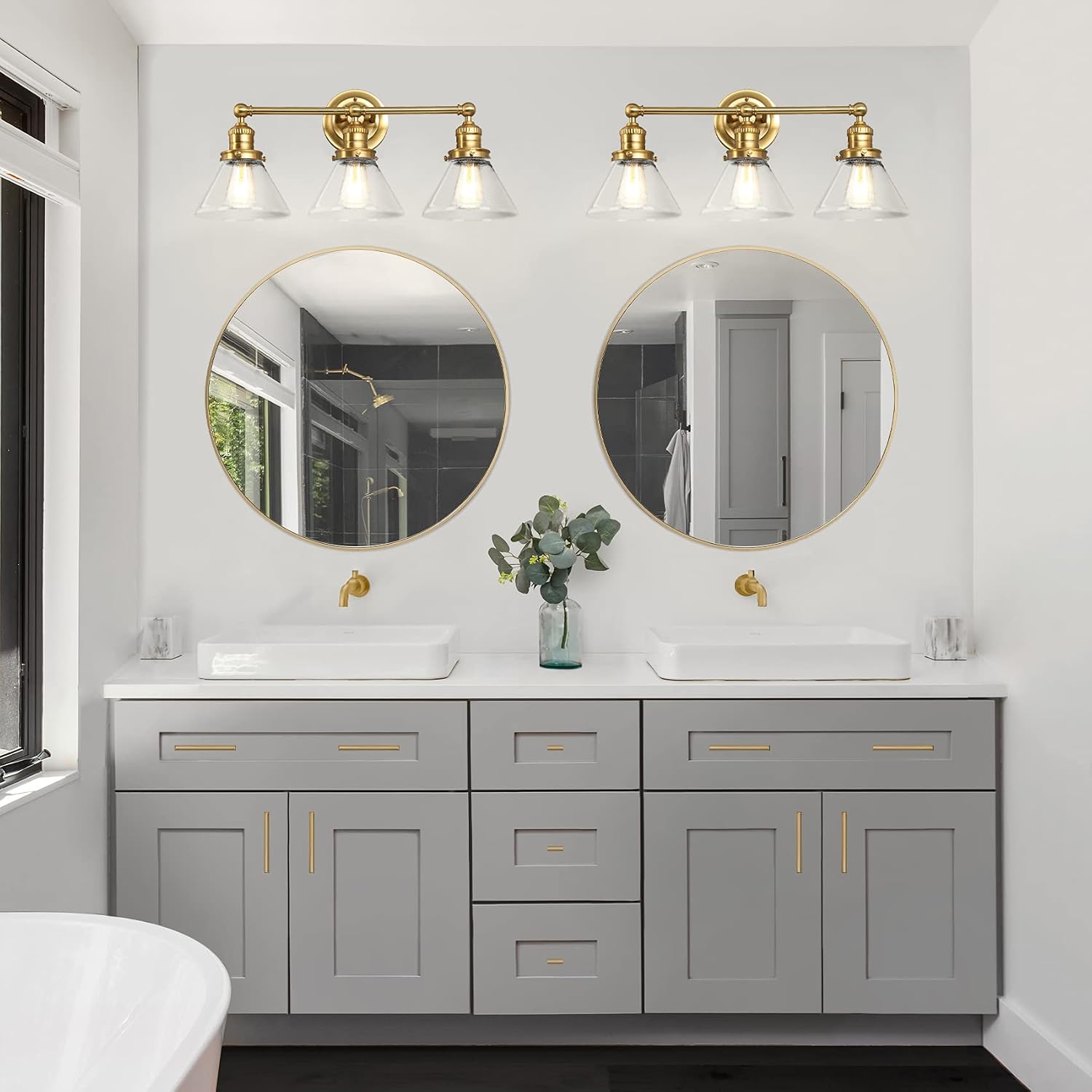 Design House Augustin Vanity Light, 3-Light, Seeded Glass Warm Glow, Dimmable, Up/Down Glow, Easy Installation, E26 Socket, Satin Gold, 25.9 in L x 8.3 in D x 11.1 in H, 589036-SG