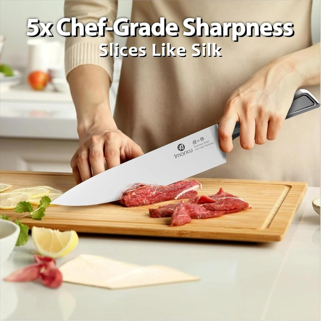 imarku Drawer Knife Set, 10 PCS Japanese Stainless Steel Knife Block Set, Kitchen Knife Sets with Wooden Drawer Organizer, Dishwasher Safe, Ultra Sharp Chef Knife, Gifts for Men