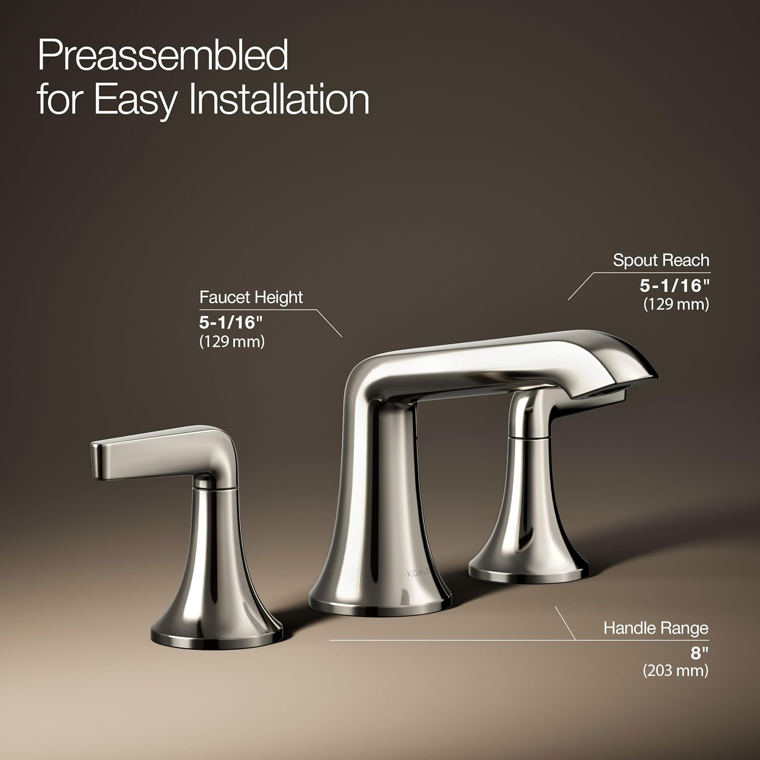 Kohler K-22020-4-SN Kohler K-22020-4 Tempered 1.2 GPM Widespread Bathroom Faucet with UltraGlide and Pop-Up Drain Assembly