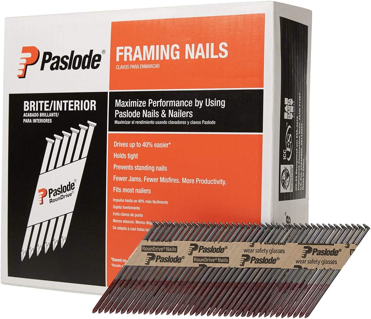 Paslode, Framing Nails, 650839, 30 Degree RounDrive Brite, 3 1/4 inch x .131 Gauge, Smooth, 2,500 per Box
