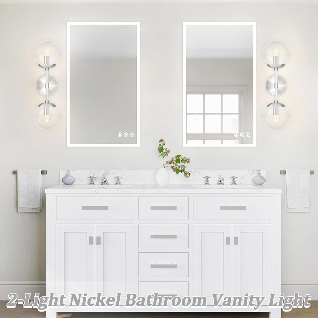 KoKo&Yukina Nickel 2 Pack Vanity Light Fixtures Mid Century Modern Bathroom Vanity Light Globe Sconce with Clear Glass for Bathroom Bedroom