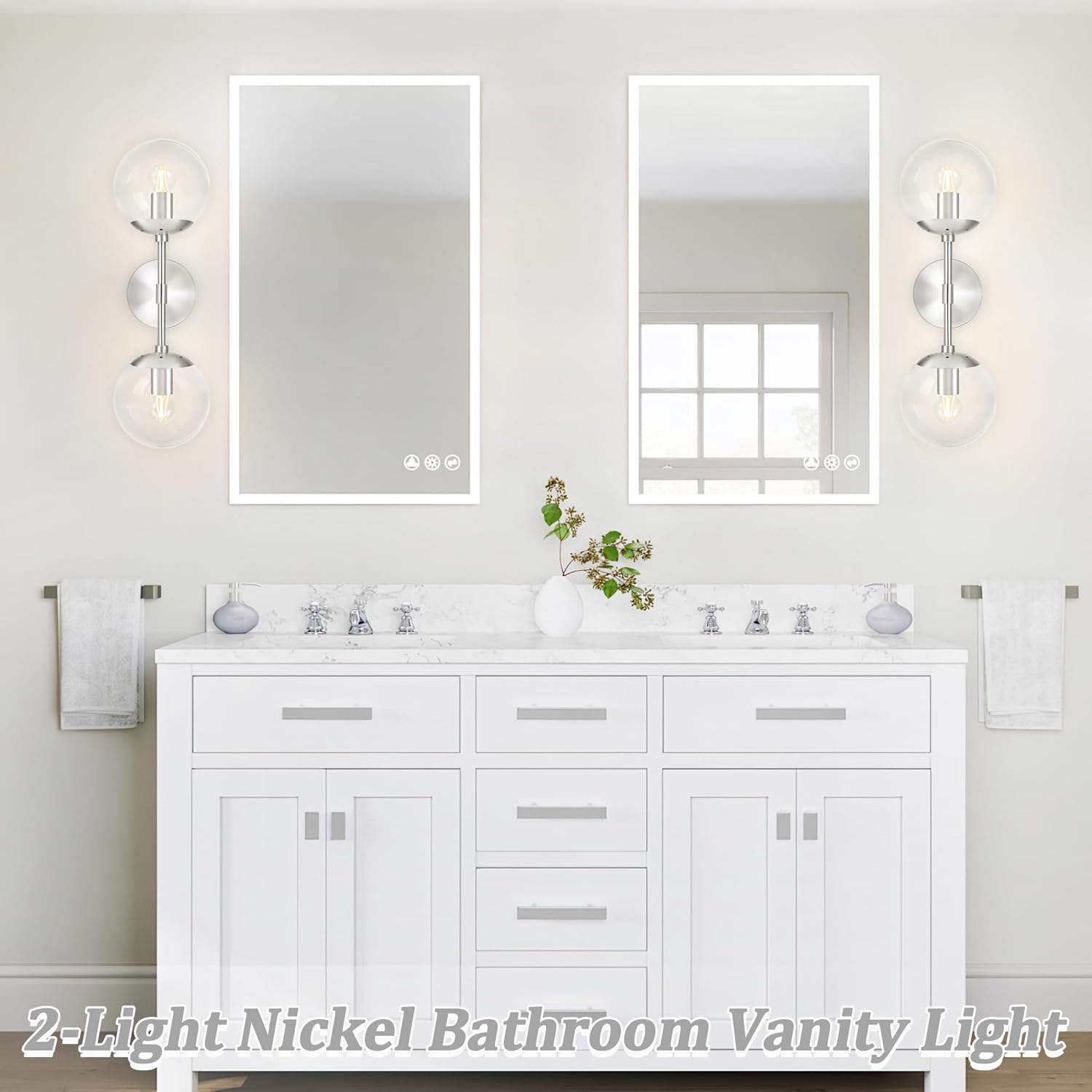 KoKo&Yukina Nickel 2 Pack Vanity Light Fixtures Mid Century Modern Bathroom Vanity Light Globe Sconce with Clear Glass for Bathroom Bedroom