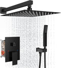 Rain Shower System 12 Inches Shower Head with Handheld Combo Set for Bathroom,High Pressure Rainfall Shower Faucet Set Wall Mounted,Rough-in Valve and Trim Kit(Matte Black)