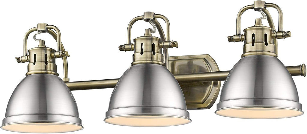 Golden Lighting 3602-BA3 AB-PW Duncan Bath Vanity, Transitional, Aged Brass with Pewter Shades