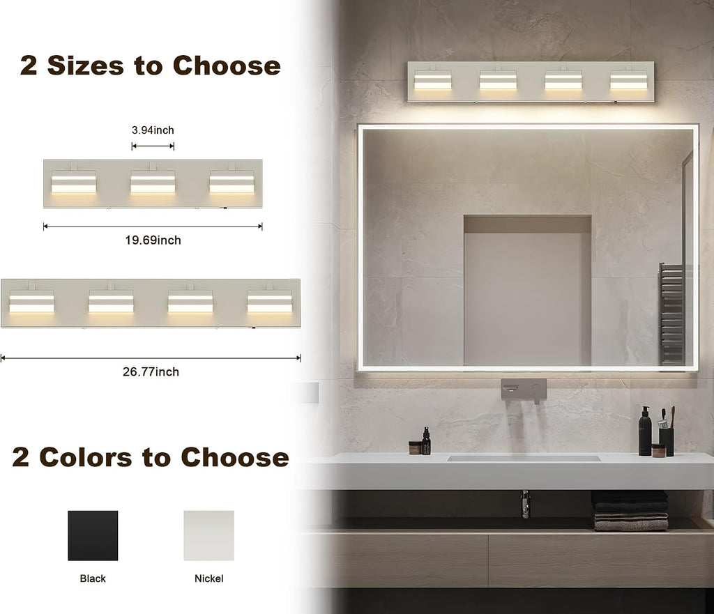 Joossnwell Bathroom Vanity Light Brushed Nickel Bathroom Lighting Fixture Over Mirror Modern (4-Light, 26.77-Inch) Dimmable 5CCT Led Bath Vanity Lighs