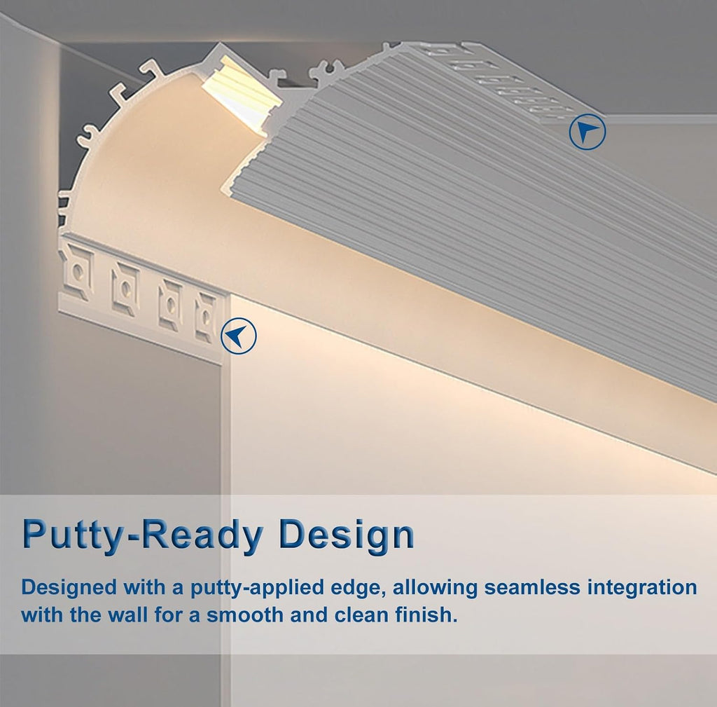 LED Indirect Lighting Crown Molding Ceiling Decor, Aluminum Linear LED Channel Putty-Ready Edge Design, White Cornice Moulding Coving Trim(12 m/39.3 ft)