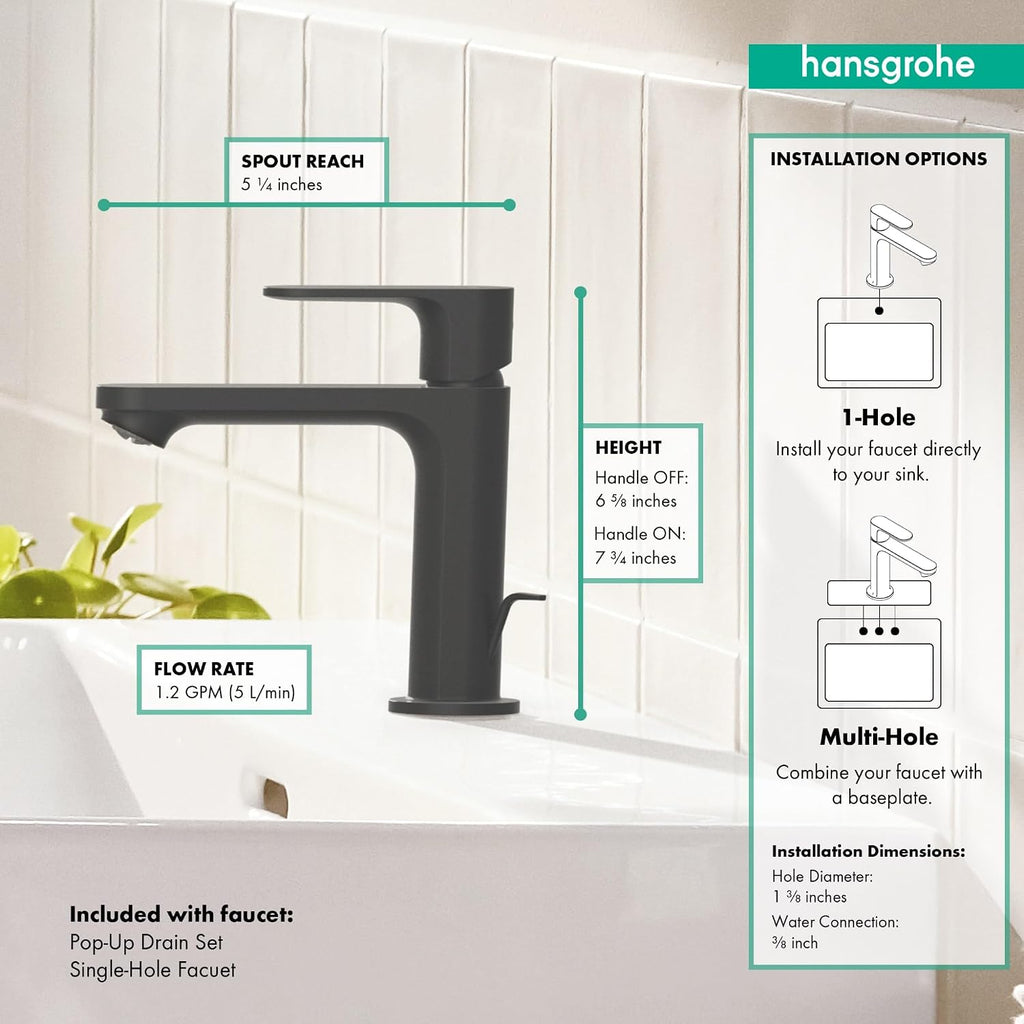 hansgrohe Rebris S Single-Handle 1-Hole Bathroom Sink Faucet in Brushed Nickel, 72517821