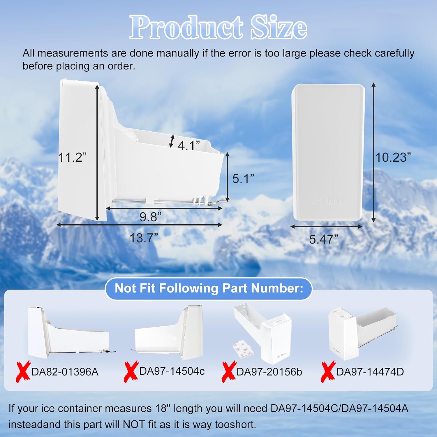 DA97-20157B, DA97-20157A Refrigerator Ice Bucket Compatible with Samsung RF22R7351SG, RF24R7201SR, RF27CG5400SR, etc Series Refrigerators Ice Container, Part Number: 4993476, PS12720126, etc