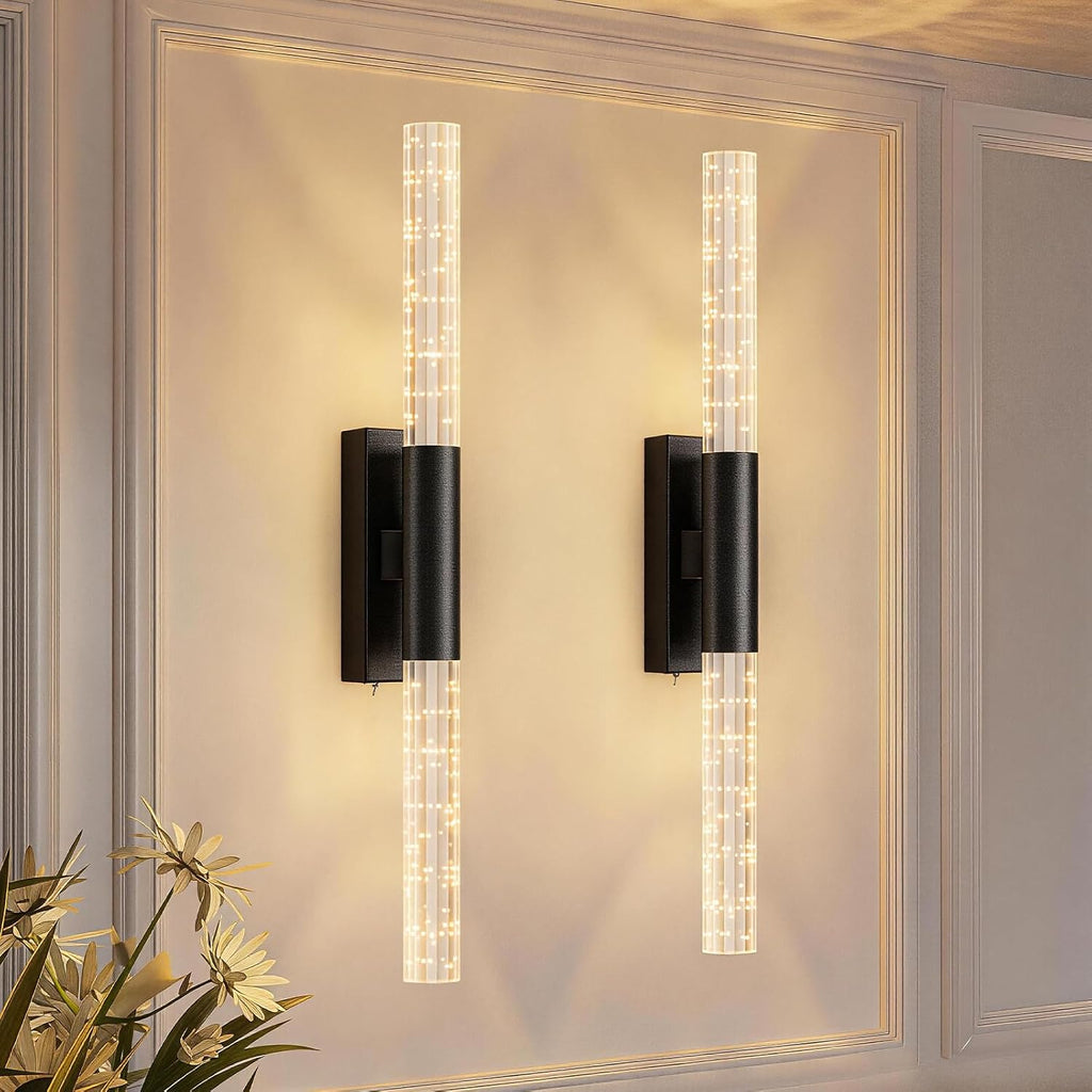 camuucci Battery Operated Wall Sconces Set of 2 Rechargeable Battery Powered Wall Light with 12000mAh Not Hardwired Dimmable Wall Lamp Fixtures for Bedroom Living Room Black 25.6 Inches