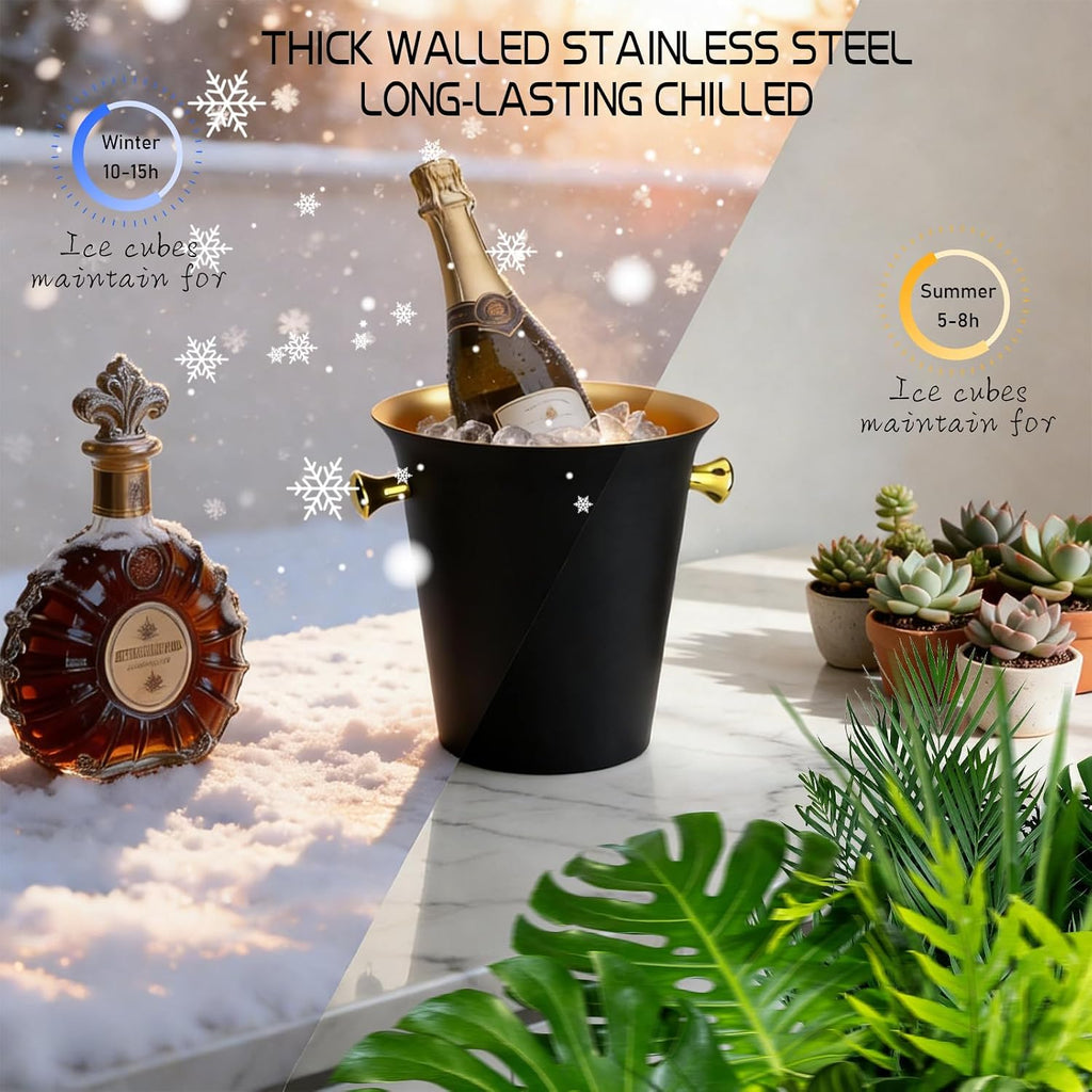 Ice Bucket with Stand Champagne Ice Bucket for Party Stainless Steel Stand Champagne Ice Bucket Wine Bucket for Beer Bar Wedding KTV Club Kitchen, Black 2 Pack (2 Packs)