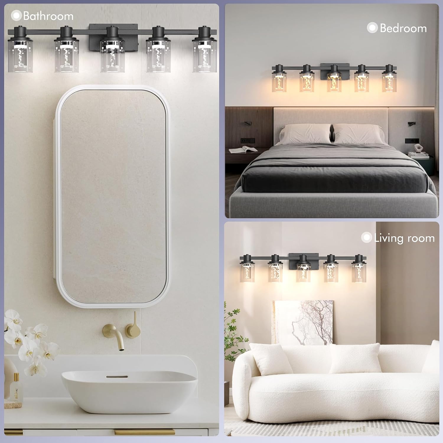 Quntis 5-Light Black Bathroom Light Fixtures with 5 Color Modes, 33 Inch Dimmable Modern Vanity Lighting Fixture Over Mirror, 35 Watts Eye Protection LED Wall Lamp (UL Certified, Bulbs Included)