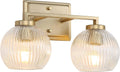 Elliott 2-Light Vanity Light in Brushed Champagne Bronze with Ribbed Clear Shade