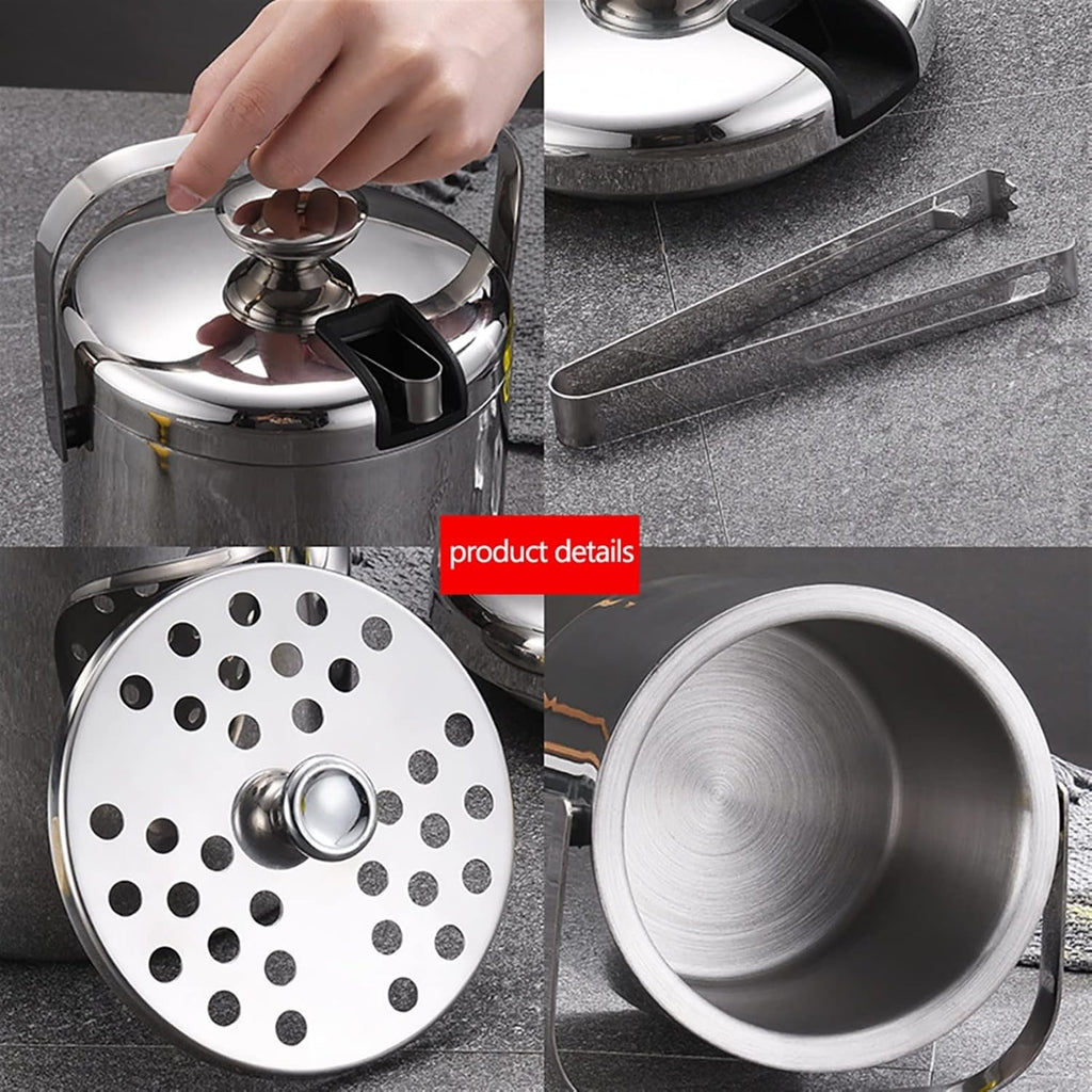 Ice Bucket Champagne Bucket 1.3L Ice Bucket With Lid And Filter Stainless Steel Ice Bucket Double Wall Ice Cube Container Bar Home Ice Bucket Ice Bucket Beverage Tub