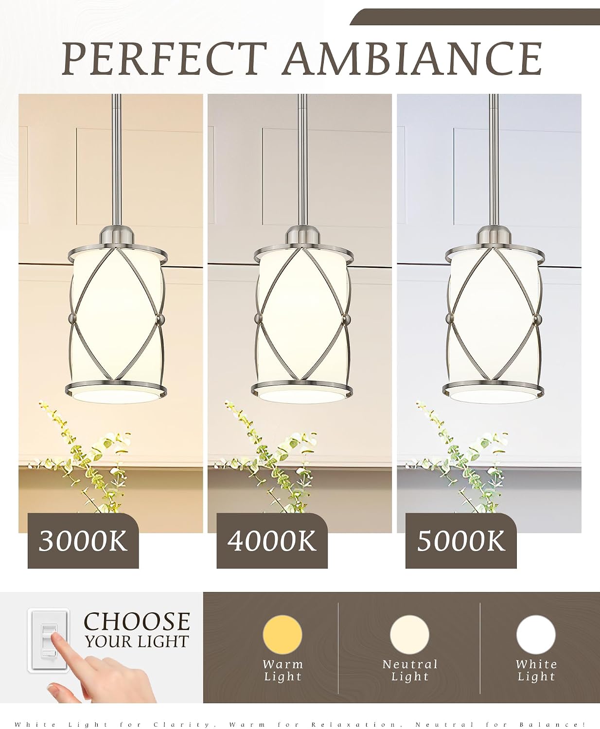 Brushed Nickel Pendant Lights Kitchen Island 3 Pack, Milk Glass Kitchen Pendant Lighting Over Island with Rods, Modern Mini Hanging Light for Sink Dining Room, CH9176BNW-3PK