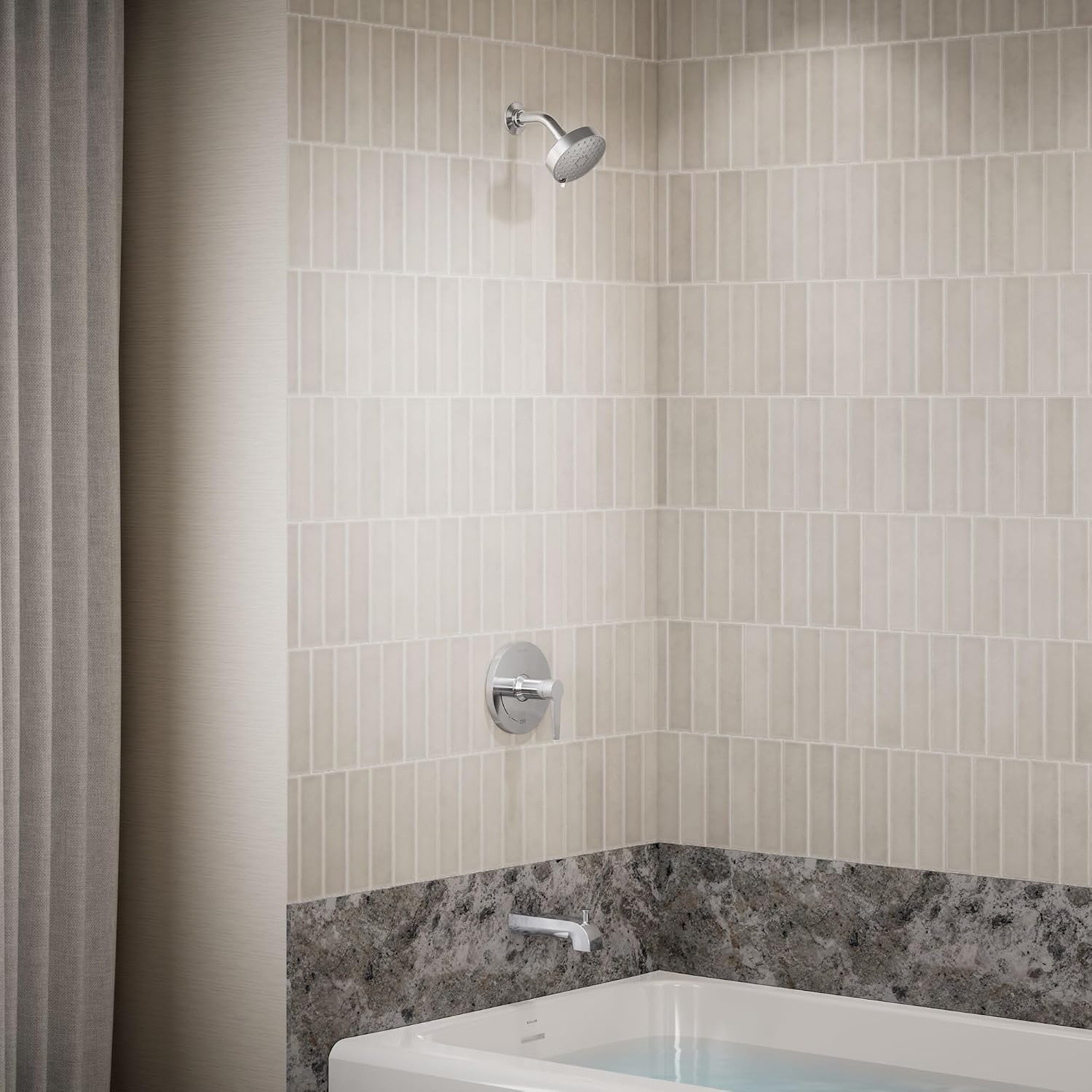 KOHLER K-TLS97074-4-BL Pitch Rite-Temp Bath And Shower Trim Set Less Showerhead, Includes Faceplate with Handle, Bath Spout, Shower Arm and Flange, Matte Black