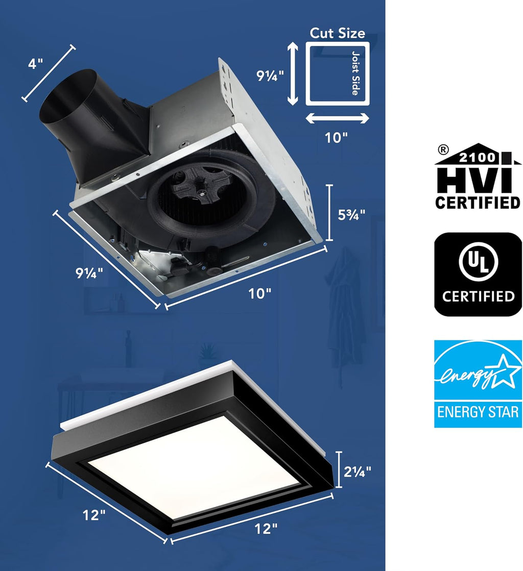 Broan-NuTone 110 CFM Decorative Bathroom Exhaust Fan with LED Light and Matte Black Trim, ENERGY STAR® certified