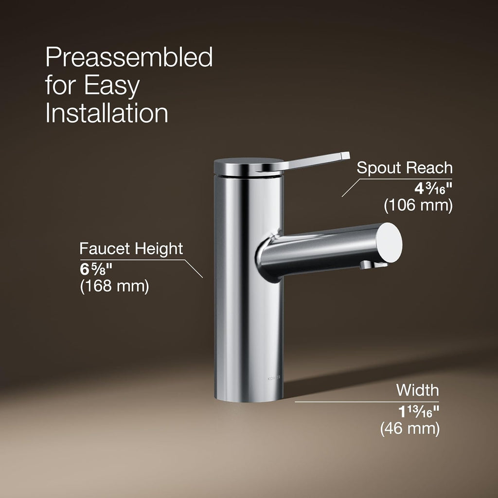 Kohler K-35048-4-CP Elate® Single-Handle Bathroom Sink Faucet, Bathroom Faucets, 1.2 GPM, Polished Chrome